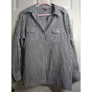 TANJAY Blue &‎ White Stripe Button-Down L/S Shirt Large